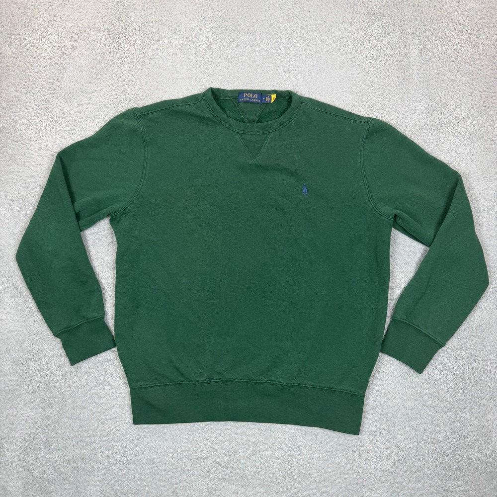 Polo Ralph Lauren Mens Forest Green Crewneck Sweatshirt Size Medium Blue Pony